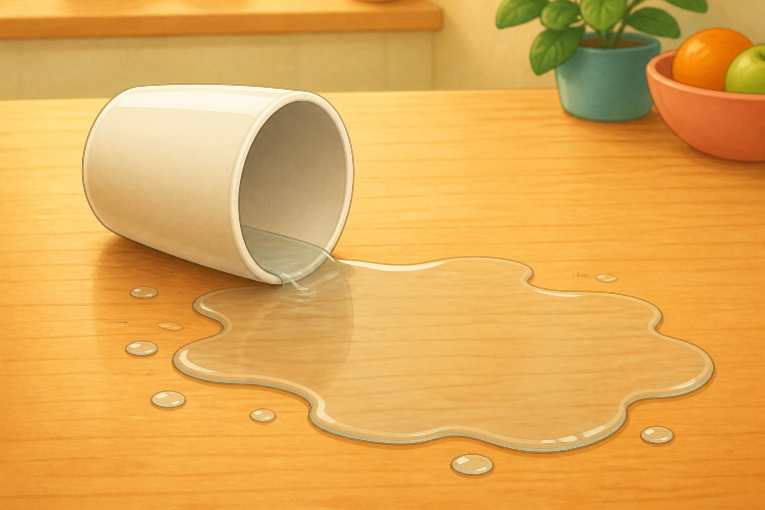 ¿Por qué se extiende el agua derramada sobre una mesa?