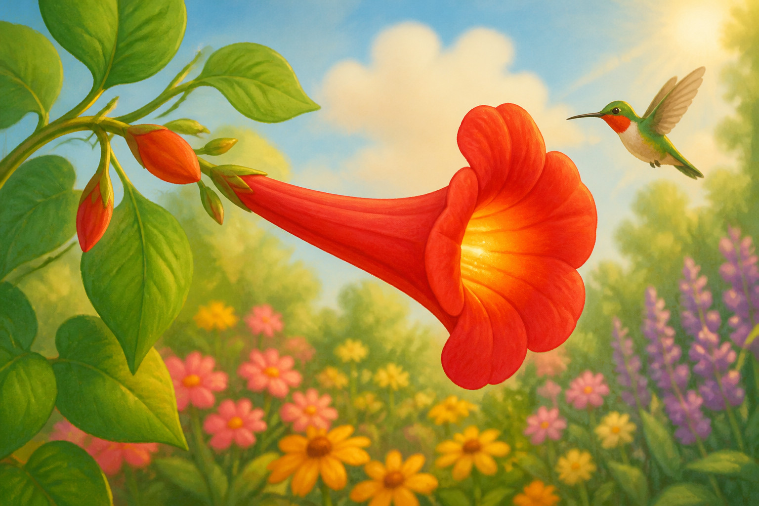 ¿Cómo bebe un colibrí de las flores hondas?